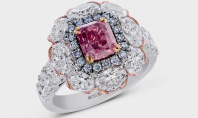 The Argyle Rose Ring: 1.36 carat radiant shaped Argyle Pink Diamond of Fancy Deep Pink.